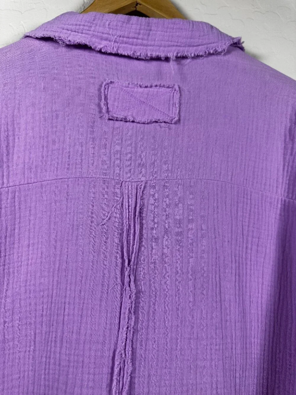 Zenana Lavender Double Gauze Button Down Shirt 100% Cotton Oversized Large - Picture 4 of 11